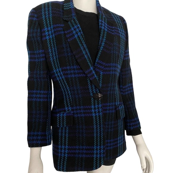 Ann Taylor Jackets & Blazers - VINTAGE ANN TAYLOR STUDIO Wool Blazer Black Blue Green Size 6